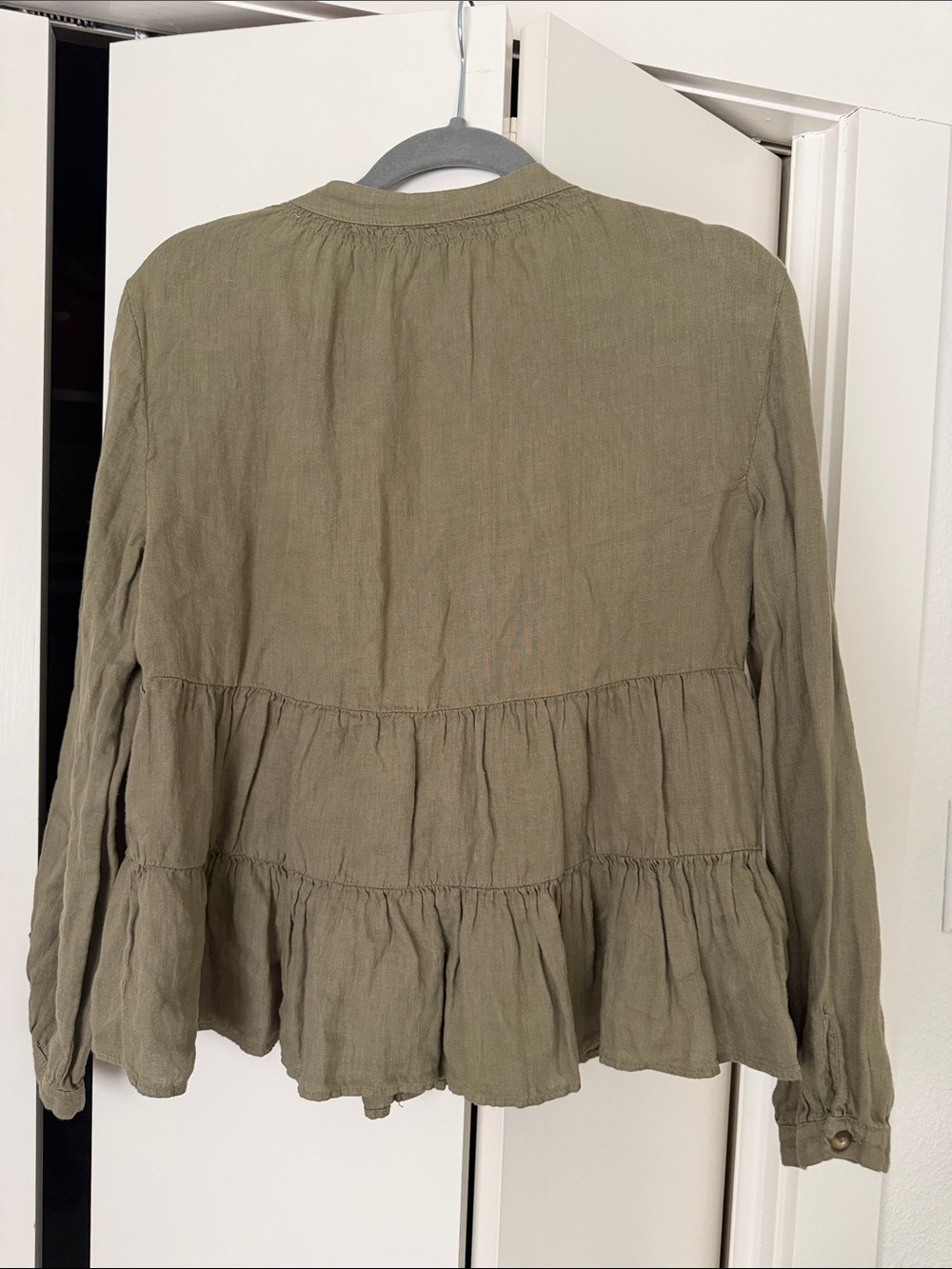 Zara Olive Green Tiered Peplum Button-Front Blouse - Picture 3 of 3